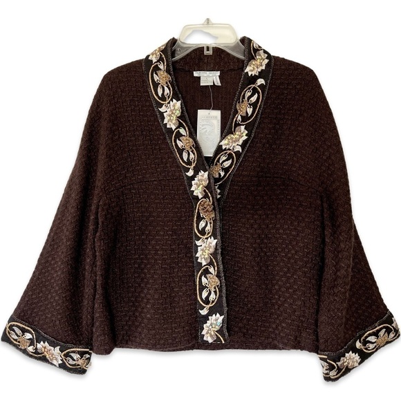 Alberto Makali brown wool blend embellished beaded sequins Jacket Blazer - Picture 1 of 11